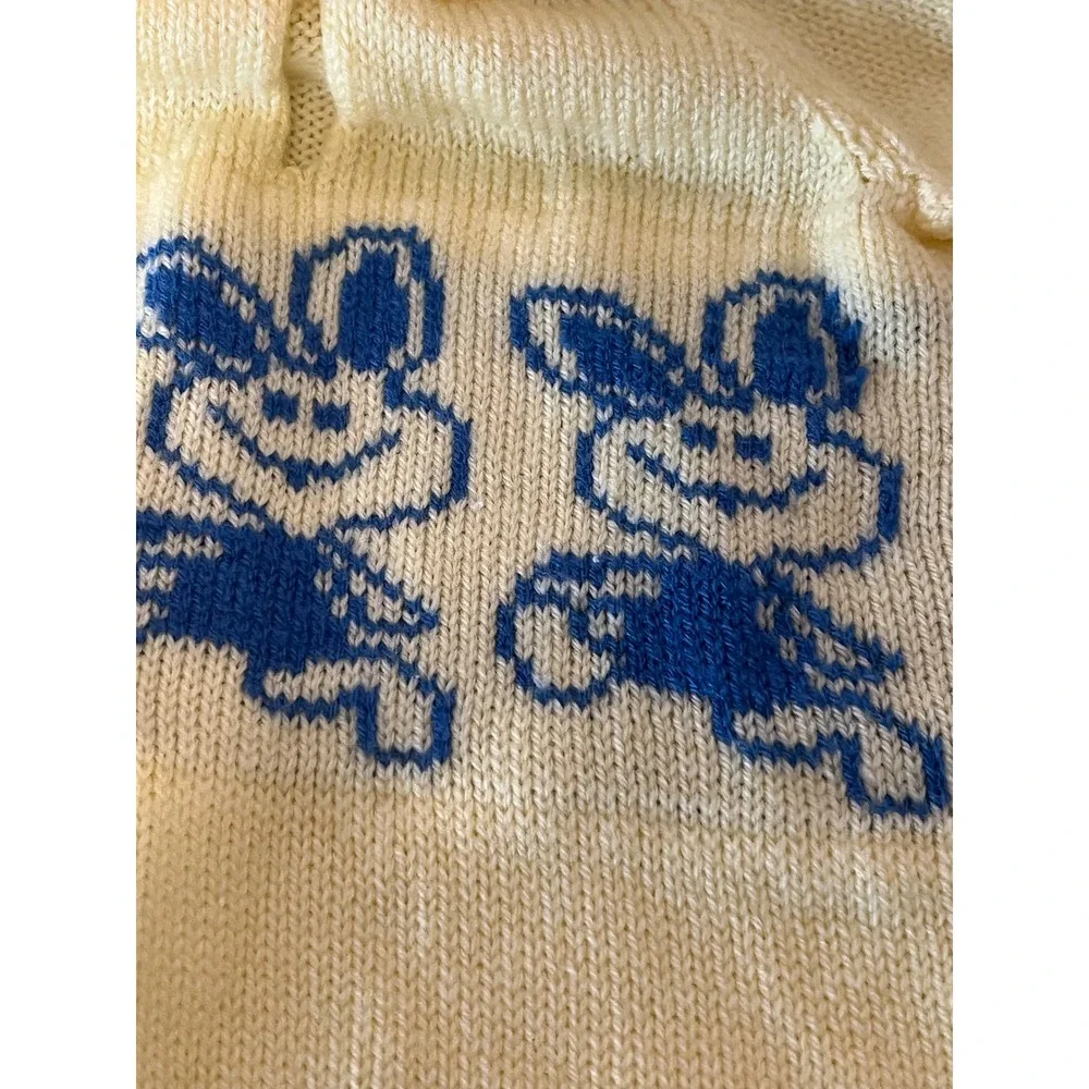 Vintage Handmade Knit Baby Bunting Sleeper Yellow Blue Bunny Intarsia Sack